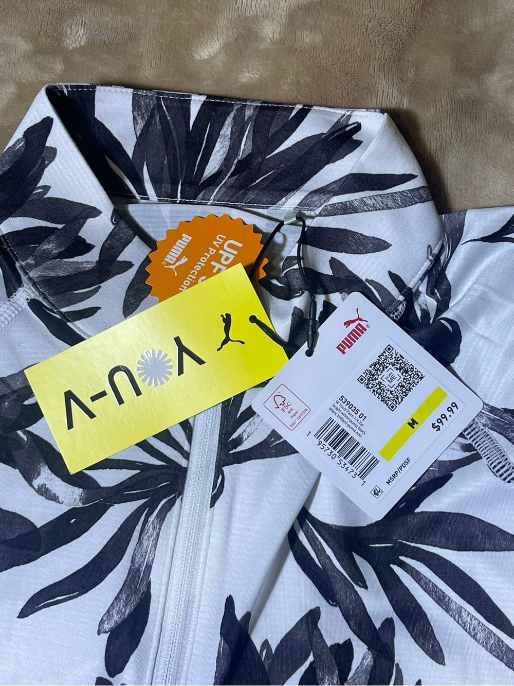 Puma White Zip Jacket with Black Floral Print
